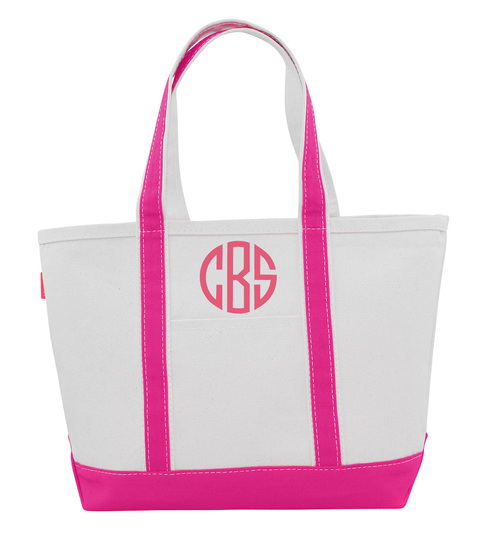 Personalized Large Pink Trimmed Boat Tote